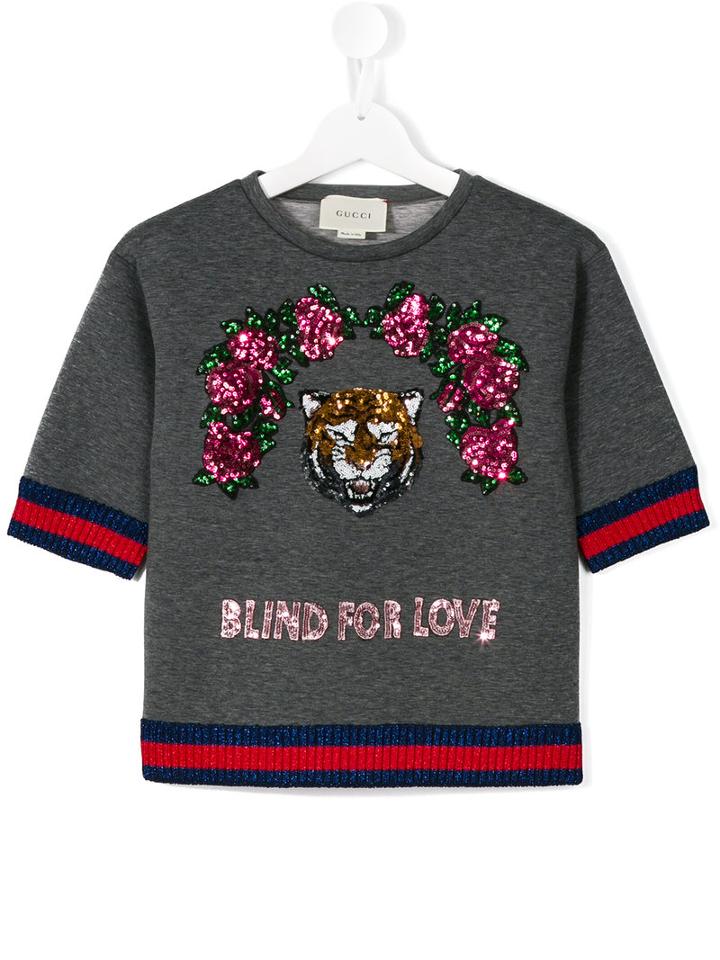 Gucci Kids Blind For Love Sweatshirt, Girl's, Size: 12 Yrs, Grey
