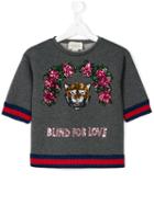 Gucci Kids Blind For Love Sweatshirt, Girl's, Size: 12 Yrs, Grey