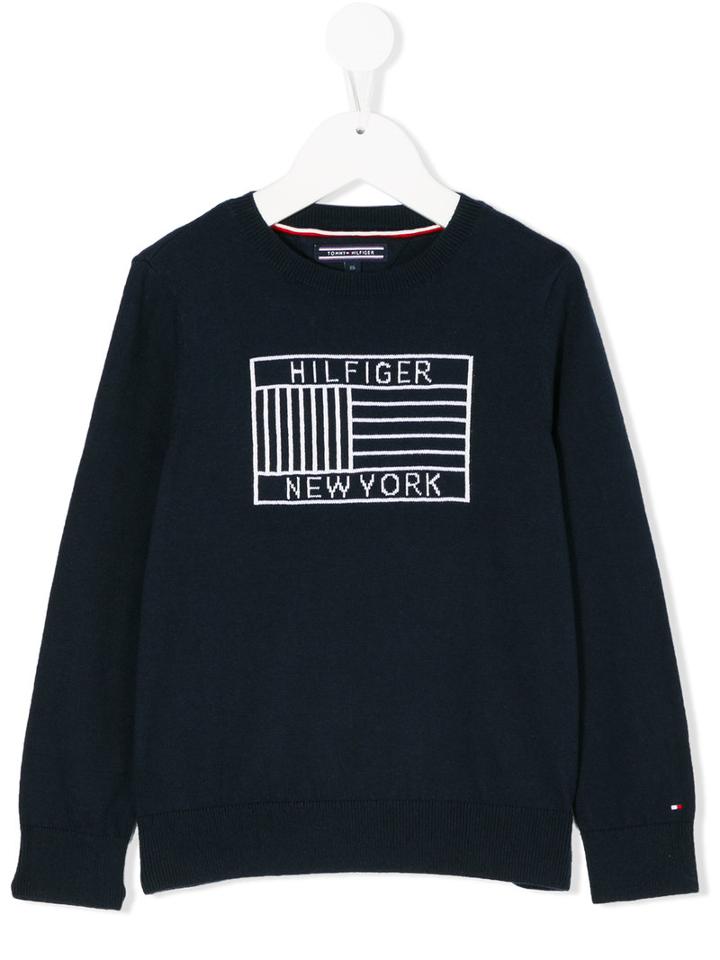 Tommy Hilfiger Junior - Hilfiger Flag Knit Sweater - Kids - Cotton - 10 Yrs, Blue