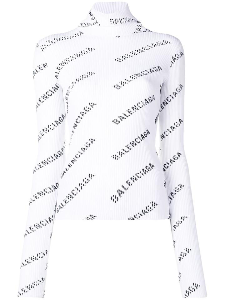 Balenciaga Logo Printed Jumper - White