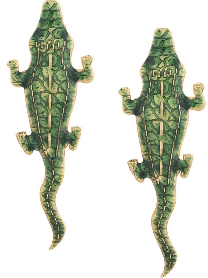 Natia X Lako Large Crocodile Earrings - Green