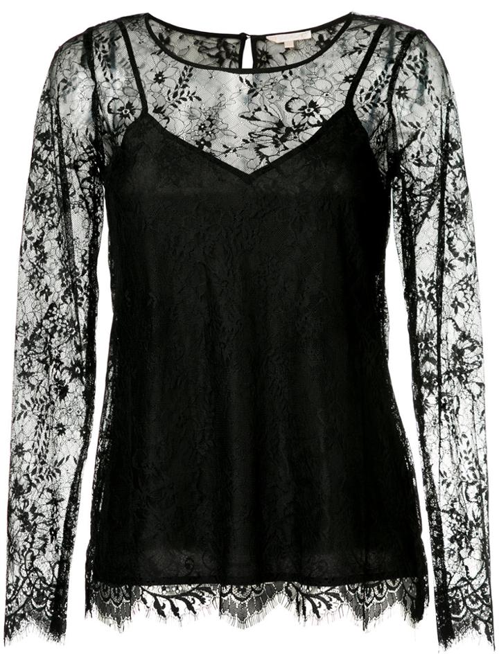 Gold Hawk Long-sleeved Lace Top - Black