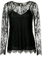 Gold Hawk Long-sleeved Lace Top - Black