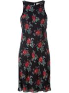 Saint Laurent Rose Print Shift Dress, Women's, Size: 36, Black, Viscose/silk