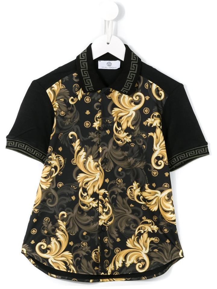 Young Versace Baroque Print Polo Shirt, Boy's, Size: 11 Yrs, Black