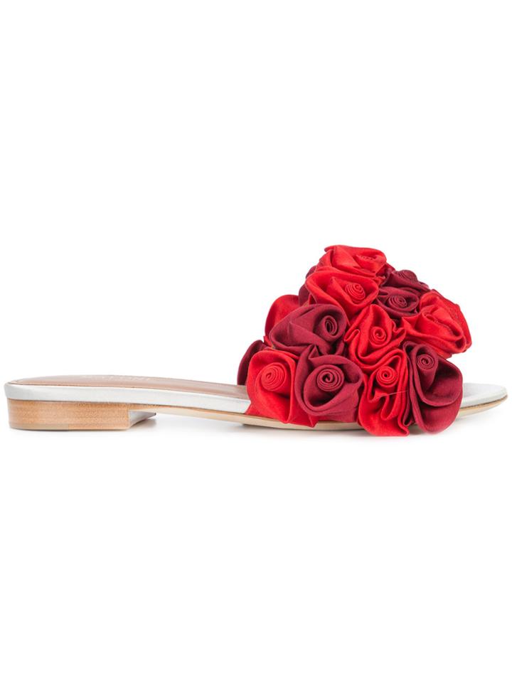 Malone Souliers Rose Trim Slides - Red