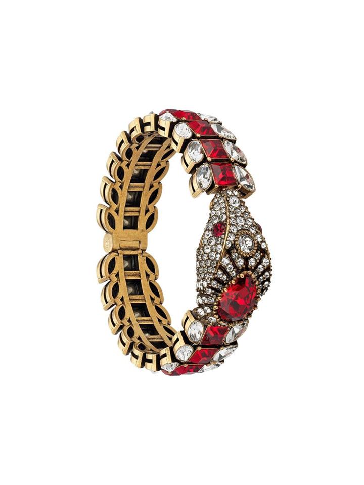 Gucci Crystal Embellished Snake Bracelet - Red