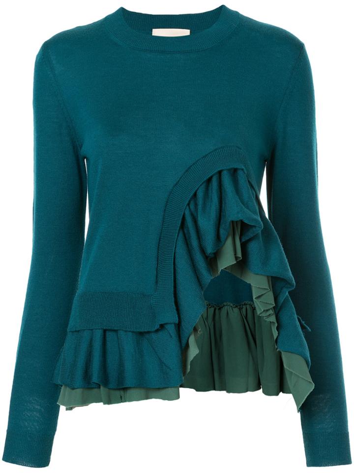 Erika Cavallini Asymmetric Frill-hem Knitted Top - Green