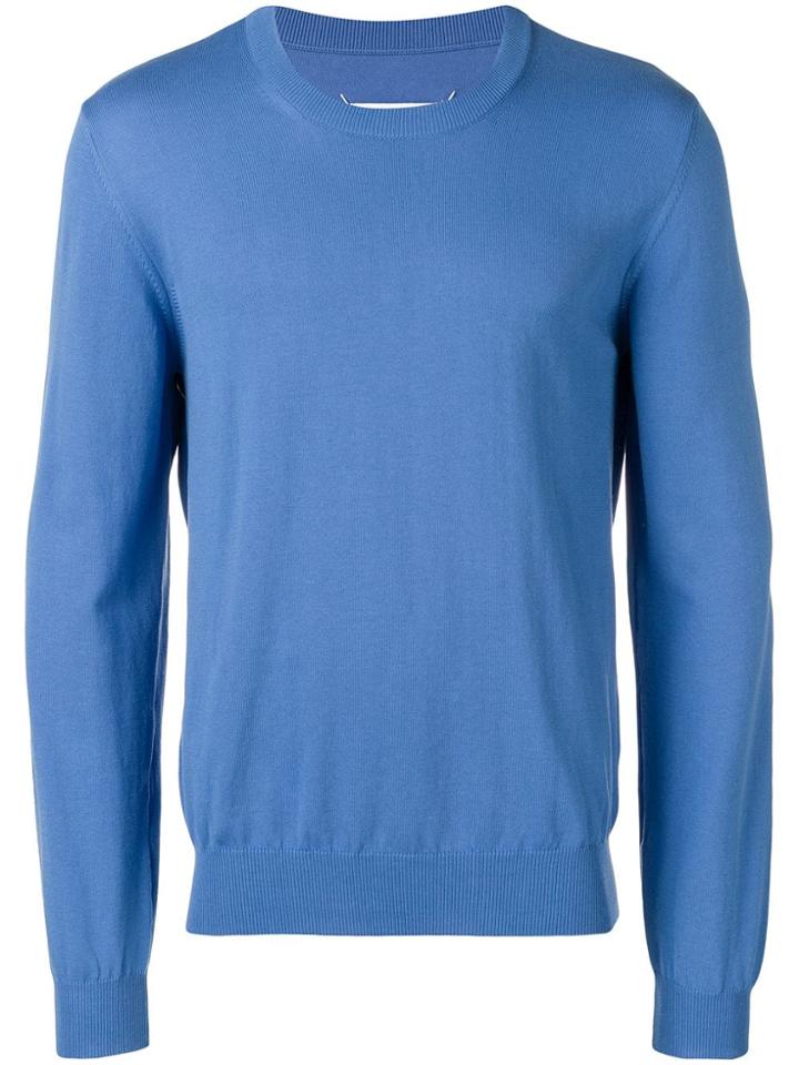Maison Margiela Leather Elbow-patch Knitted Sweater - Blue