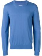 Maison Margiela Leather Elbow-patch Knitted Sweater - Blue