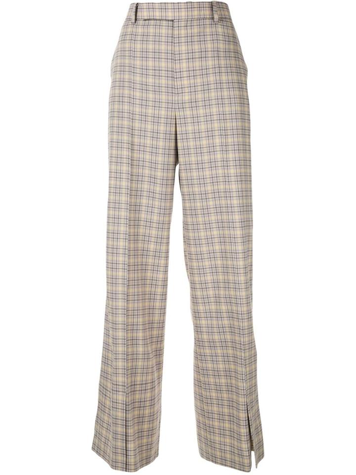 Irene Check Pattern Wide Leg Trousers - Grey