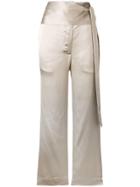 Forte Forte Belted Satin Trousers - Nude & Neutrals