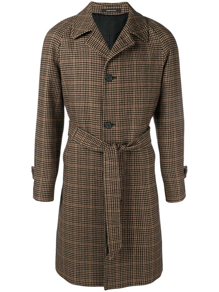 Tagliatore Check Print Belted Coat - Black