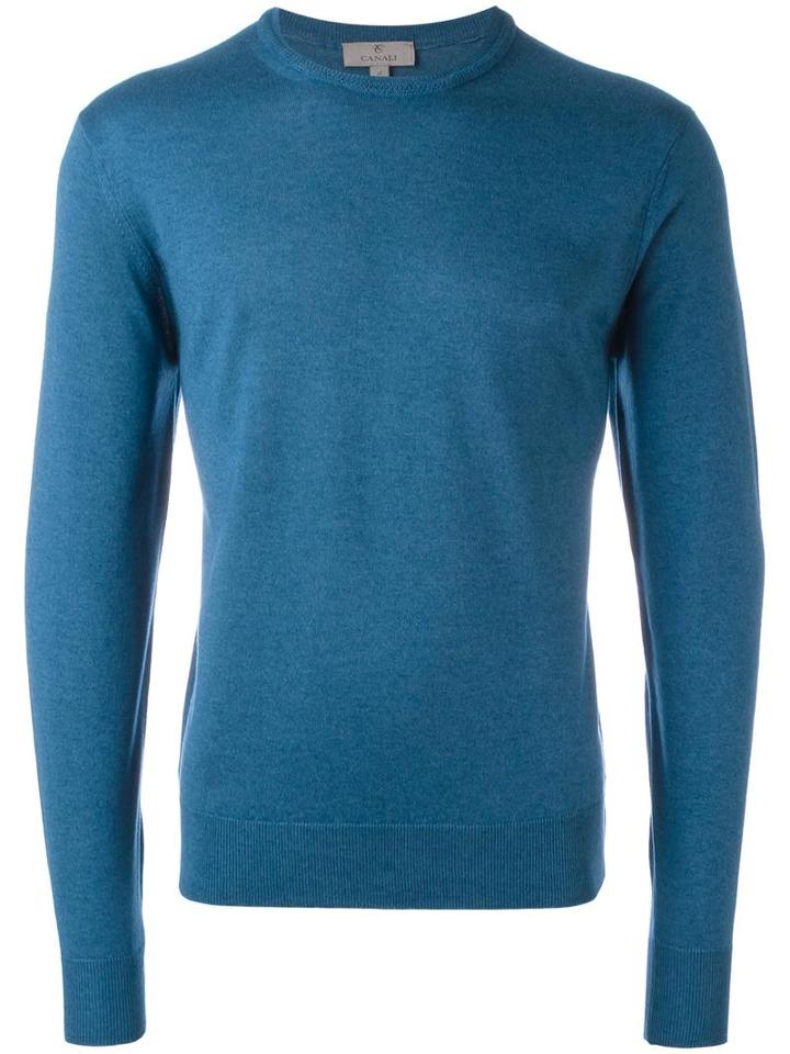 Canali Crew Neck Jumper, Men's, Size: 56, Blue, Silk/cashmere