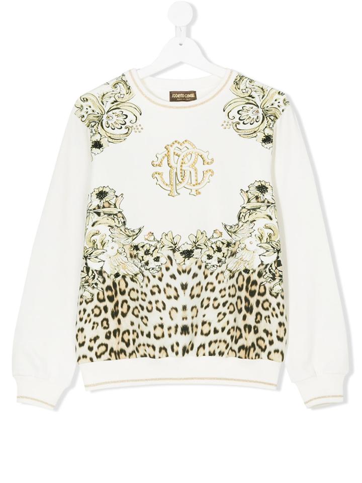 Roberto Cavalli Kids Floral Leopard Print Sweatshirt - White