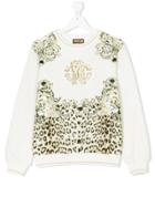 Roberto Cavalli Kids Floral Leopard Print Sweatshirt - White