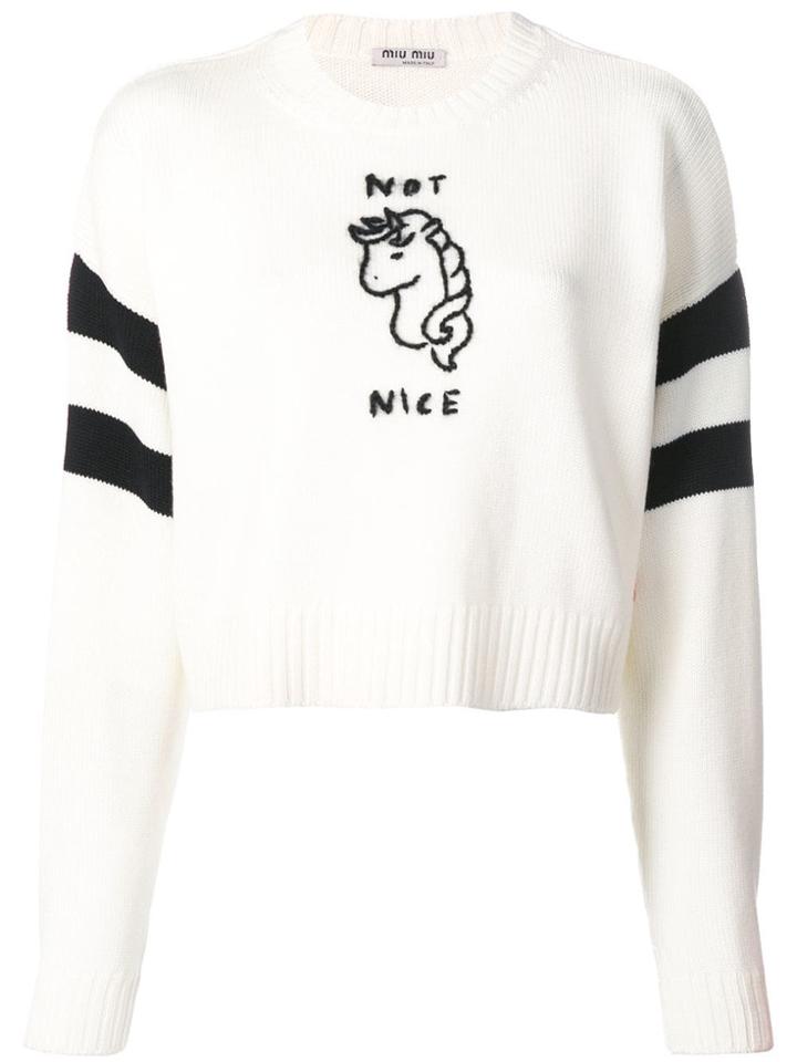 Miu Miu Not Nice Embroidered Jumper - White