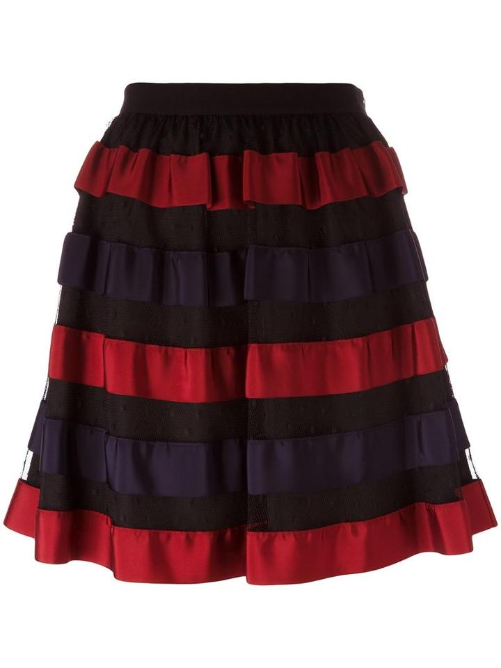 Red Valentino Striped Short Skirt, Women's, Size: 40, Black, Polyamide/polyester/viscose