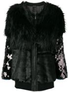 Marc Ellis Furry Sequins Embellished Jacket - Black