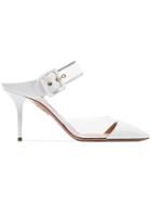 Aquazzura Optic 85 White Leather Mules