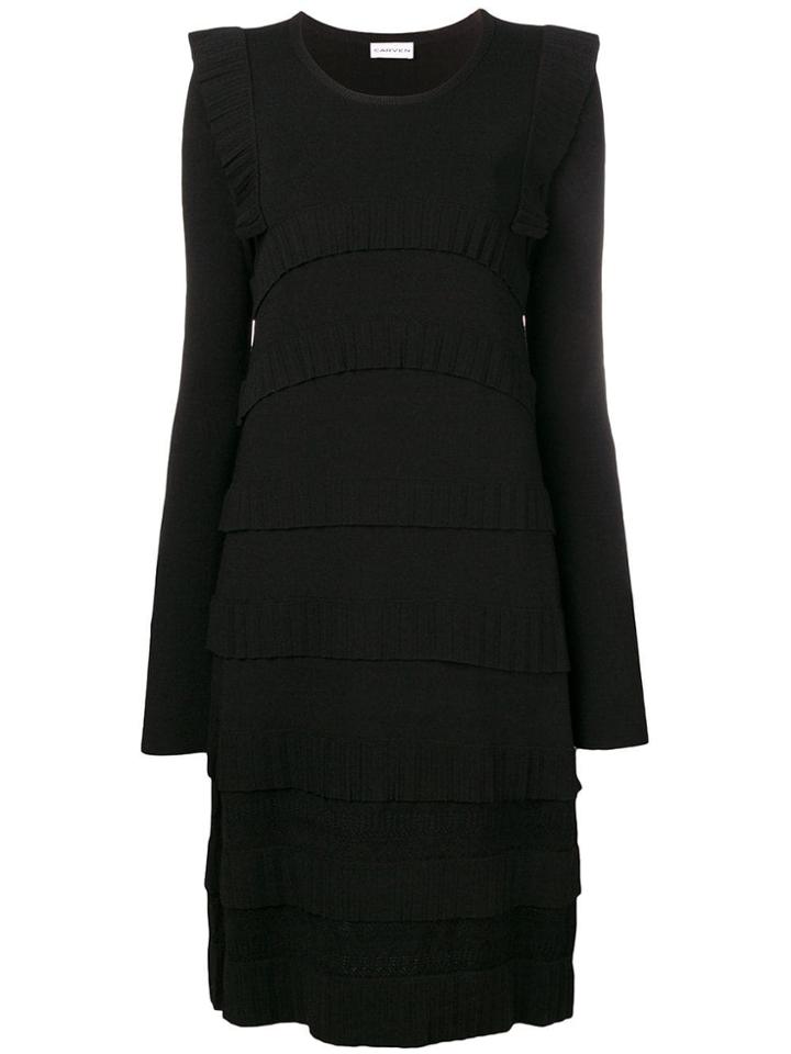 Carven Tiered Ruffle Sweater Dress - Black