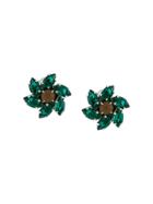 Radà Embellished Floral Stud Earrings - Green