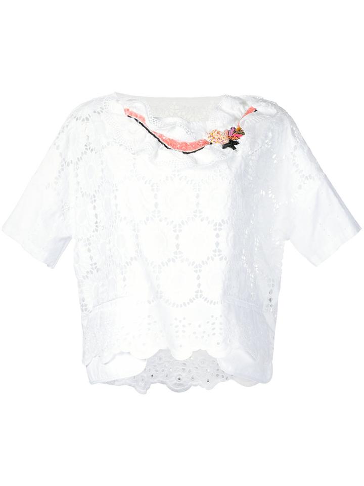 Antonio Marras - Scalloped Floral Top - Women - Cotton - 42, White, Cotton