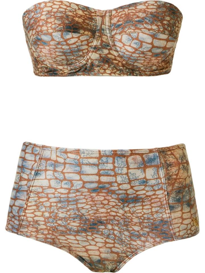 Brigitte Abstract Print Bandeau Bikini Set, Women's, Size: Medium, Brown, Polyamide/spandex/elastane