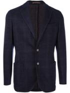 Eleventy Patched Pockets Plaid Blazer, Men's, Size: 54, Blue, Cotton/wool
