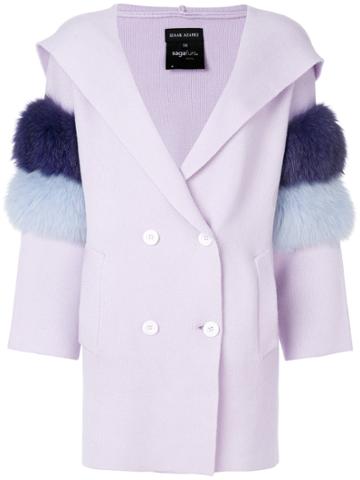 Izaak Azanei Hooded Double Breasted Coat - Pink & Purple
