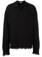 Msgm Frayed Ribbed Pullover, Men's, Size: Medium, Black, Polyamide/wool
