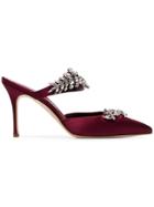 Manolo Blahnik Burgundy Lurum 90 Crystal Embellished Satin Wrapped