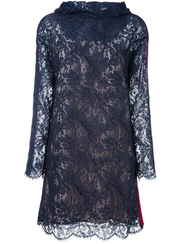 Msgm Hooded Lace Dress, Women's, Size: 38, Blue, Cotton/polyamide/polyester