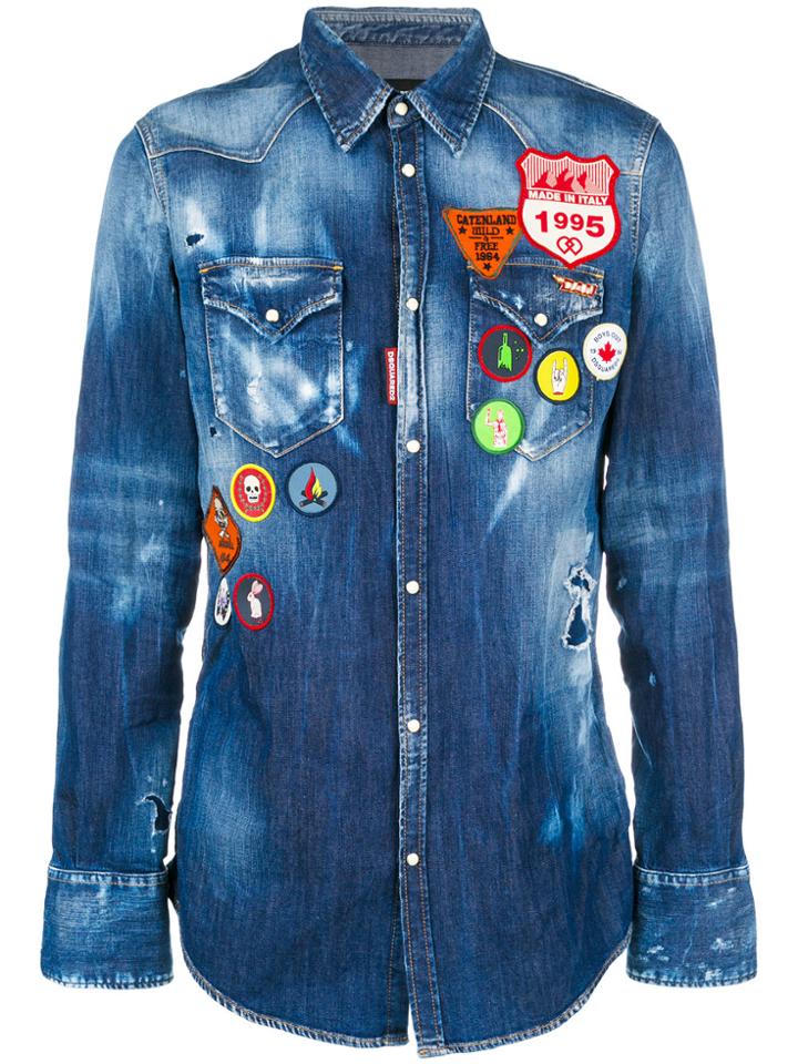 Dsquared2 Distressed Badge Shirt - Blue