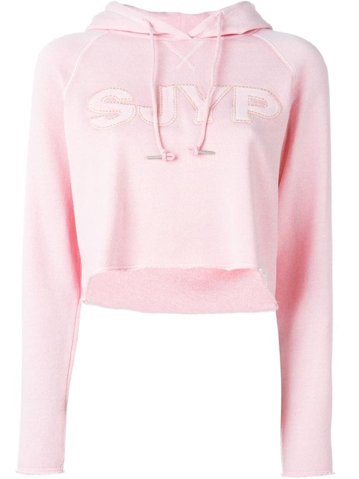 Steve J & Yoni P Embroidered Logo Crop Hoodie, Women's, Size: M, Pink/purple, Cotton