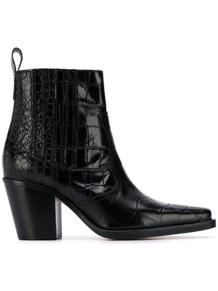 Ganni Western Ankle Boots - Black