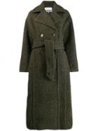 Ganni Double-breasted Belted Coat - Green
