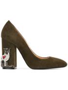 No21 Cats Apliqué Pumps - Green