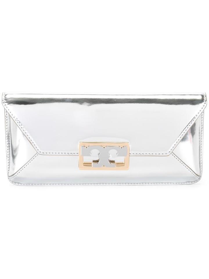 Tory Burch Metallic Clutch, Women's, Grey, Leather