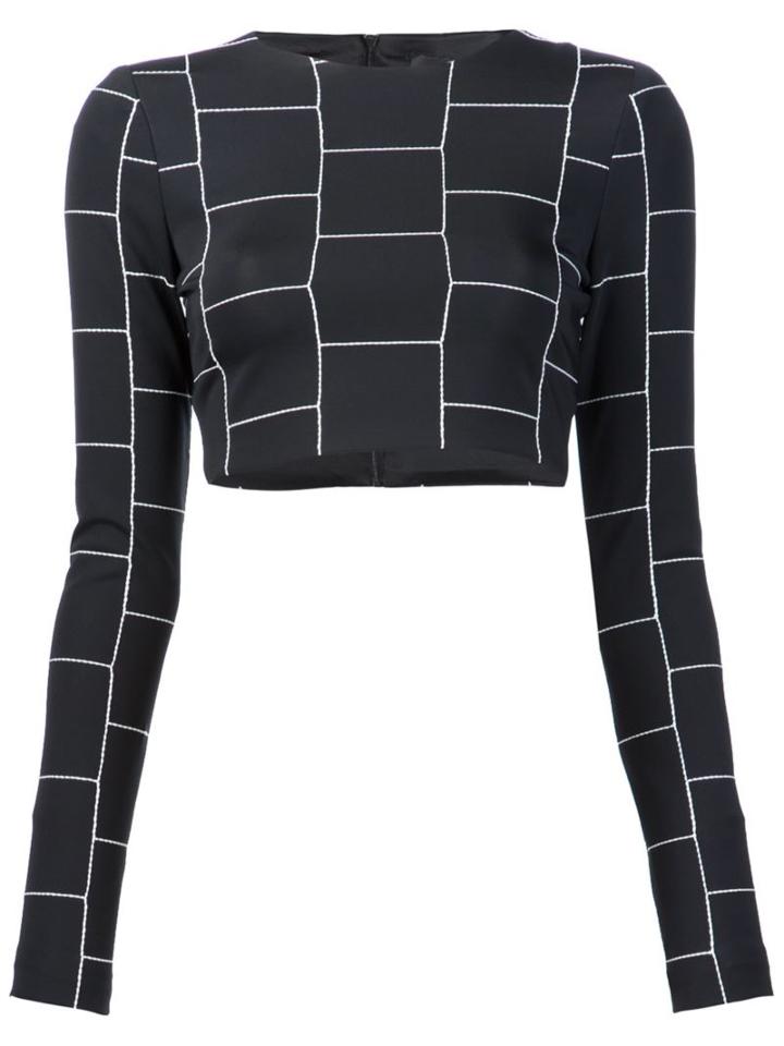 Christian Siriano Cropped Check Print Top, Women's, Size: 6, Black, Acetate