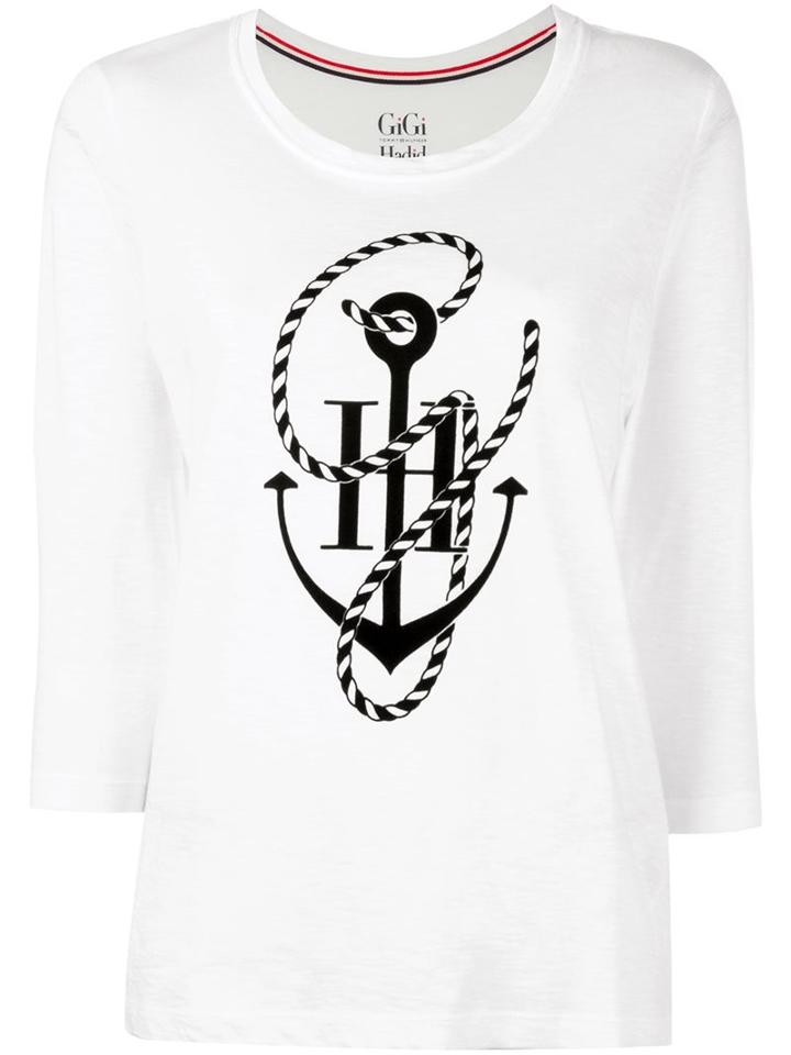 Tommy Hilfiger Tommy X Gigi Hadid Anchor Print Fine Knit Jumper, Women's, Size: Medium, White, Cotton