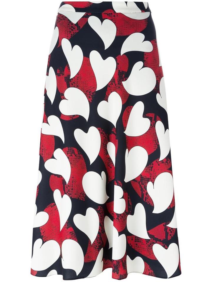 Boutique Moschino Heart Print Midi Skirt, Women's, Size: 44, Black, Polyester