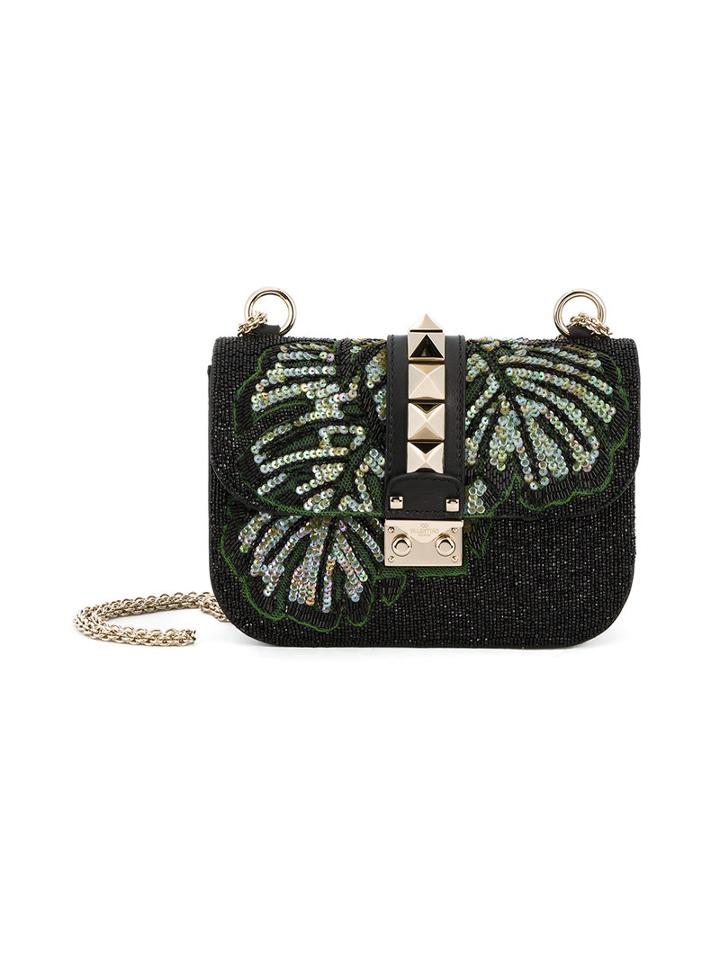 Valentino Valentino Garavani Glam Lock Shoulder Bag, Women's, Black, Leather/pvc/metal