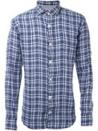 Eleventy Plaid Shirt, Men's, Size: 38, Blue, Linen/flax