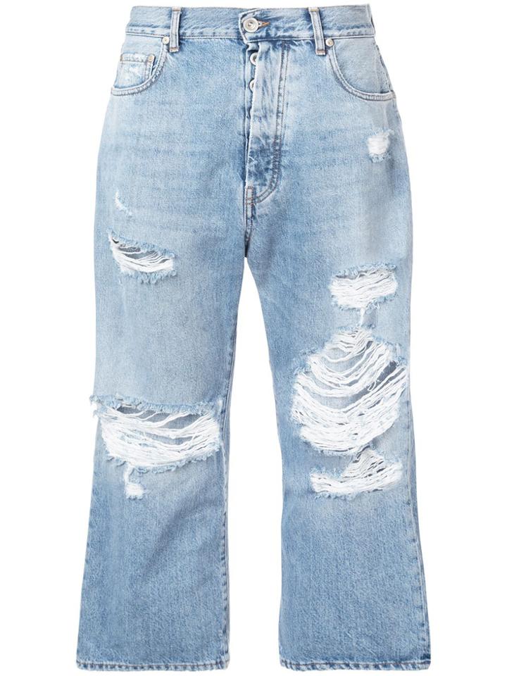 Unravel Project Ripped Detailed Cropped Jeans - Blue