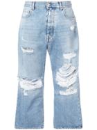 Unravel Project Ripped Detailed Cropped Jeans - Blue