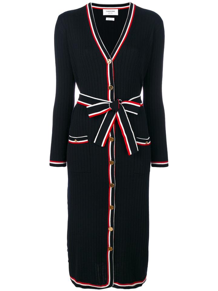 Thom Browne V-neck Tie Waist Cardigan - Blue