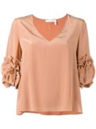 Frilled Sleeve Blouse - Women - Silk - 40, Pink/purple, Silk, See By Chloé