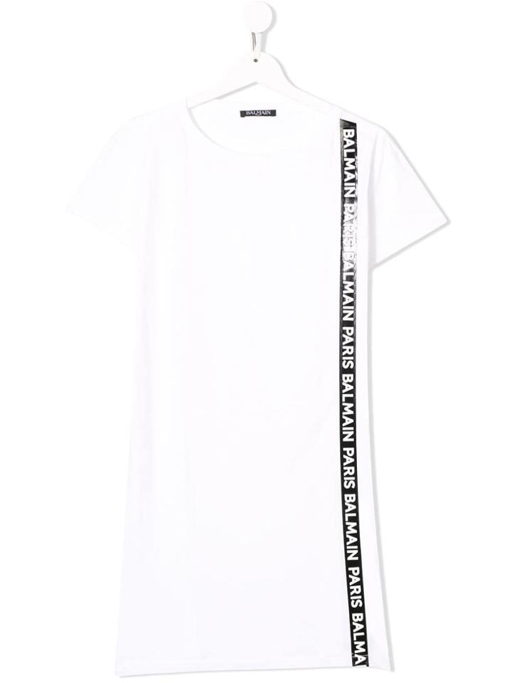 Balmain Kids Logo Stripe Dress - White