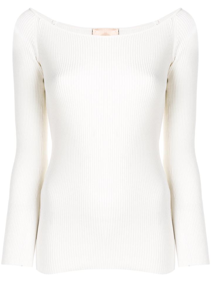 Erika Cavallini Ribbed Wide Neck Top - White